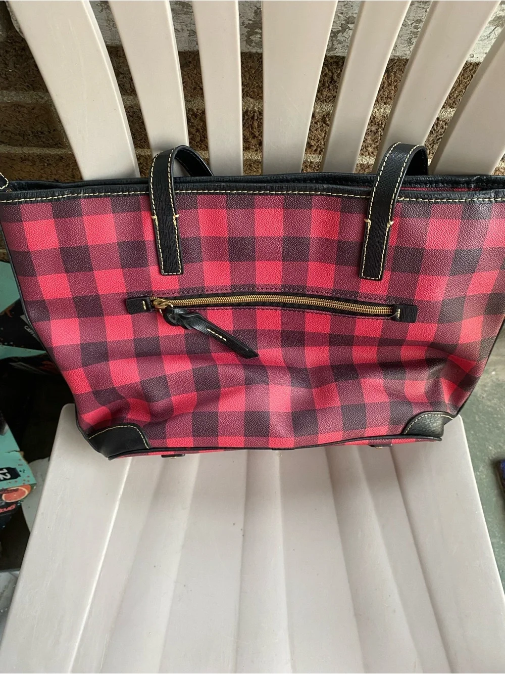 Dooney & Bourke Pink and Black Buffalo Check Tote with Matching Wallet